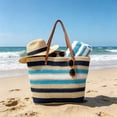 thumbnail image 6 of Linnome Striped Woven Straw Beach Tote Bag Large Capacity Summer Carryall Handbag Color Block Weave Shopping Shoulder Bag for Seaside Vacation Daily Outdoor Outings, 6 of 6