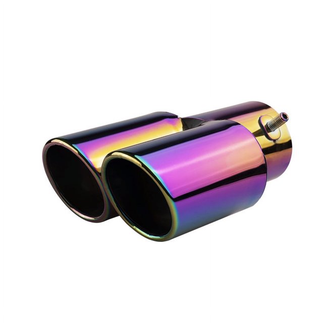 Silenciador de escape de coche con doble tubo de escape en forma de garganta con rejilla y curvatura azul, modificación de silenciador de tubo de escape biselado