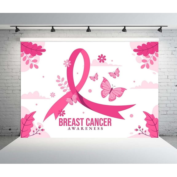 Beautiful Pink Breast Cancer Awareness Backdrop Ribbon Party Butterflies Background October Breast Cancer Month Decorations Banner Charity Activities Studio Photo Shoot Props
