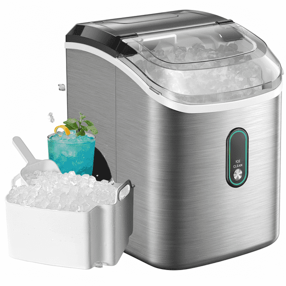 Philergo Nugget Ice Maker Countertop, 35lbs/Per Day, Self-Cleaning Sonic Ice Maker with Ice Scoop and Basket, Portable Chewable Pellet Ice for Home/Party/RV/Camping, Stainless Steels