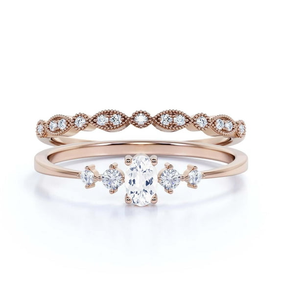 Minimalist Classic 1.15 Carat Oval Cut Diamond Moissanite Engagement Ring, Fairy And Dainty Ring, Wedding Ring in 10k Solid Rose Gold, Gift For Woman, Promise Ring, Bridal Rings Set