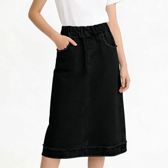 Girls' School Uniform Pull-on Scooter Skirt Summer A-Line Mini Skirts Elastic High Waisted Short Bottoms with Pockets
