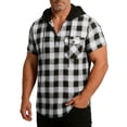 thumbnail image 2 of BRGZLK Plaid Pattern Men's Short Sleeved Hoodie Shirt Casual Workout Gym Sweatshirt Muscle Fit Button V Neck Half Open Pocket Checkered Pullover Top with Pockets, 2 of 7