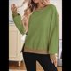 thumbnail image 5 of Sudadera Holgada de Otoño para Mujer, Informal, de Punto Gofre, Larga, Cuello Redondo, Abertura, Tipo Túnica. Verde L, 5 of 9