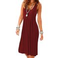 thumbnail image 3 of Jumpingount Vestido midi de color sólido sin mangas con cuello en U plisado para mujer Vestidos vino rojo L, 3 of 4