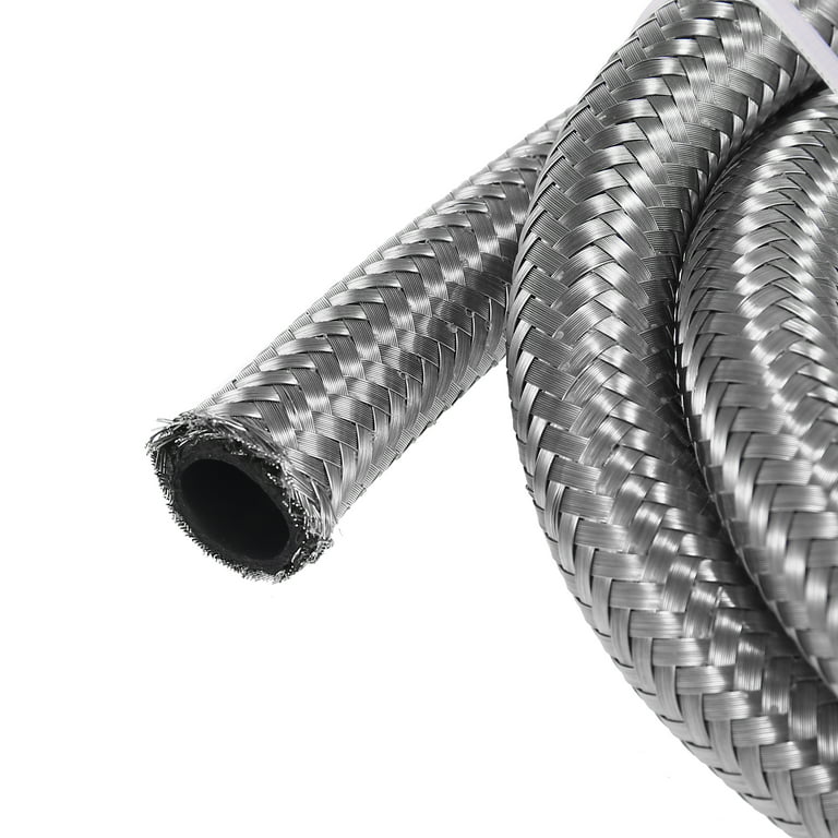 Car Stainless Steel Braided Mesh Hose 3.3ft 1/2 AN8 Fuel Hose Oil Gas Line Silver Tone