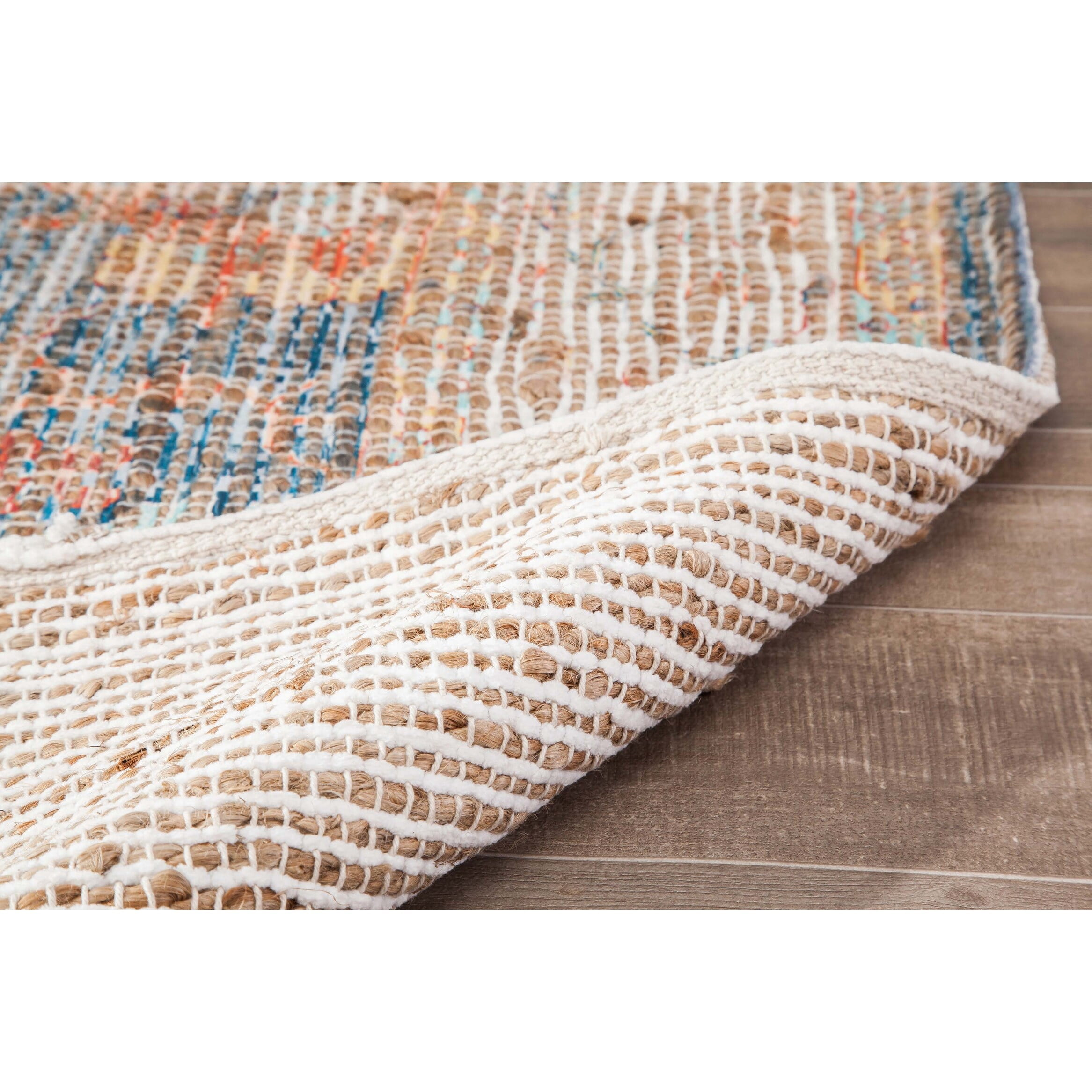 Jani  Lucy Blue Floral Jute/Chenille Area Rug 5' x 7' 5' x 8' Rectangle Hand-Woven, Flatweave