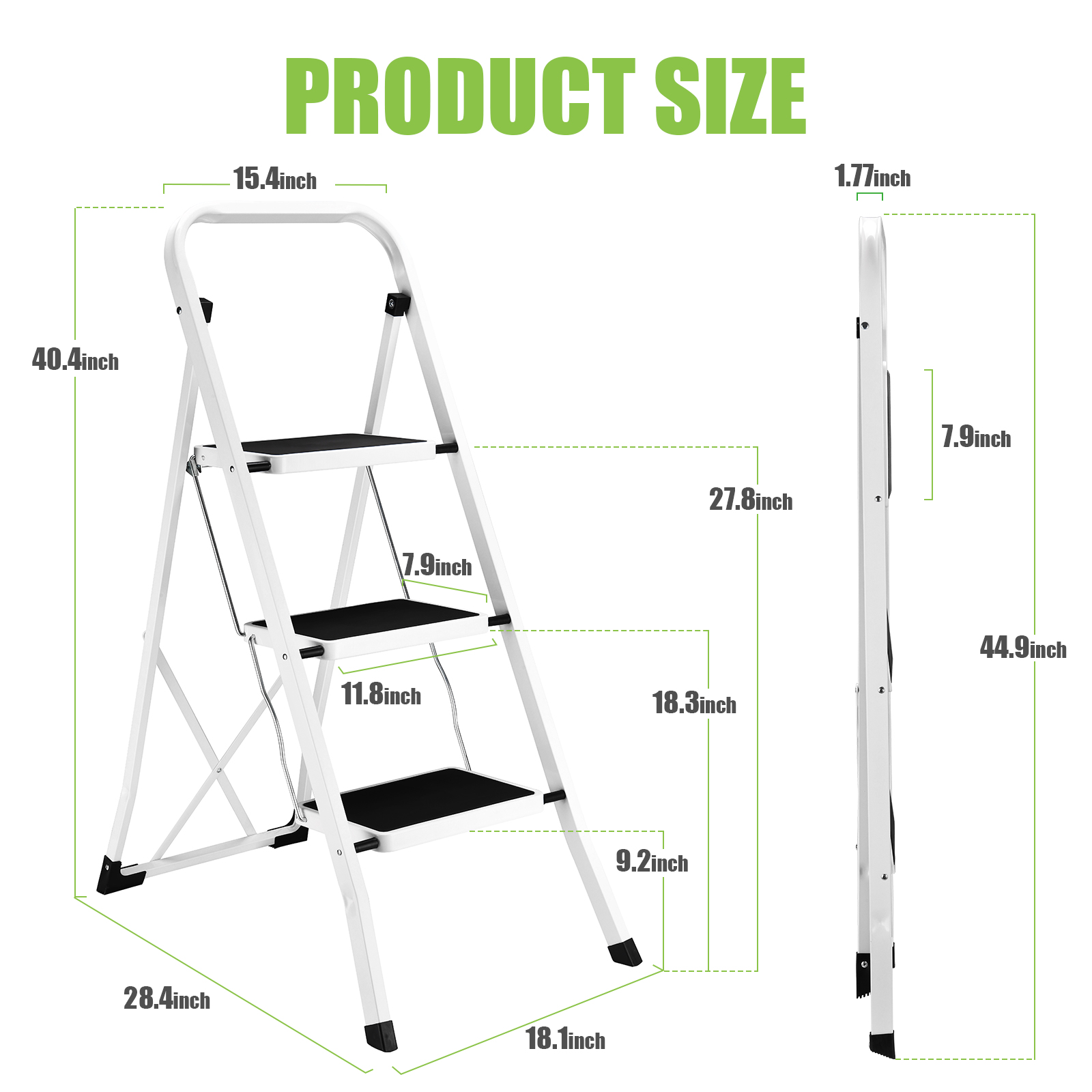 HBTower 3-Step Ladder with Handrails, 330 lbs Capacity photo 6