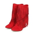 thumbnail image 5 of New Women Liliana Tesla-1 Suede Fringe Pointy Toe Calf High Wedge Boot Size, 5 of 5