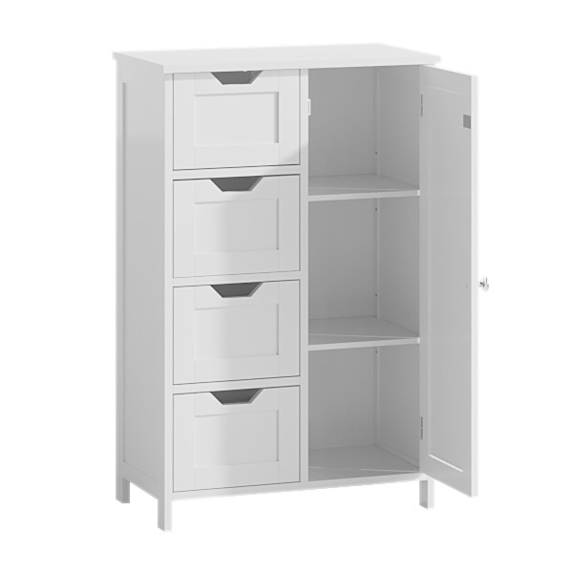 Noble House Nesta Bathroom Storage Cabinet with 4 Drawers, and Adjustable Shelf, Wooden Floor Organizer, White