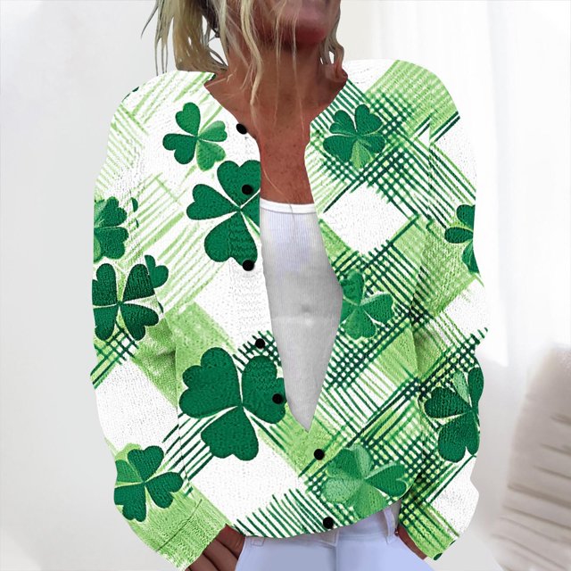 Cárdigan informal de punto con estampado del Día de San Patricio para mujer, abrigo con botones