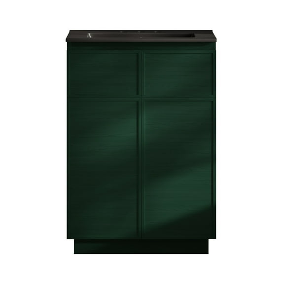 St. Tropez 24" Freestanding Bathroom Vanity in Green Oak with Black 3-Hole Widespread Sink Top