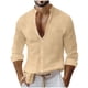 thumbnail image 2 of pstuiky manga larga para hombre, Camisa informal de manga larga con cuello alto y bolsillos para hombre, con botones y color liso camisetas de hombre xxxl, 2 of 8