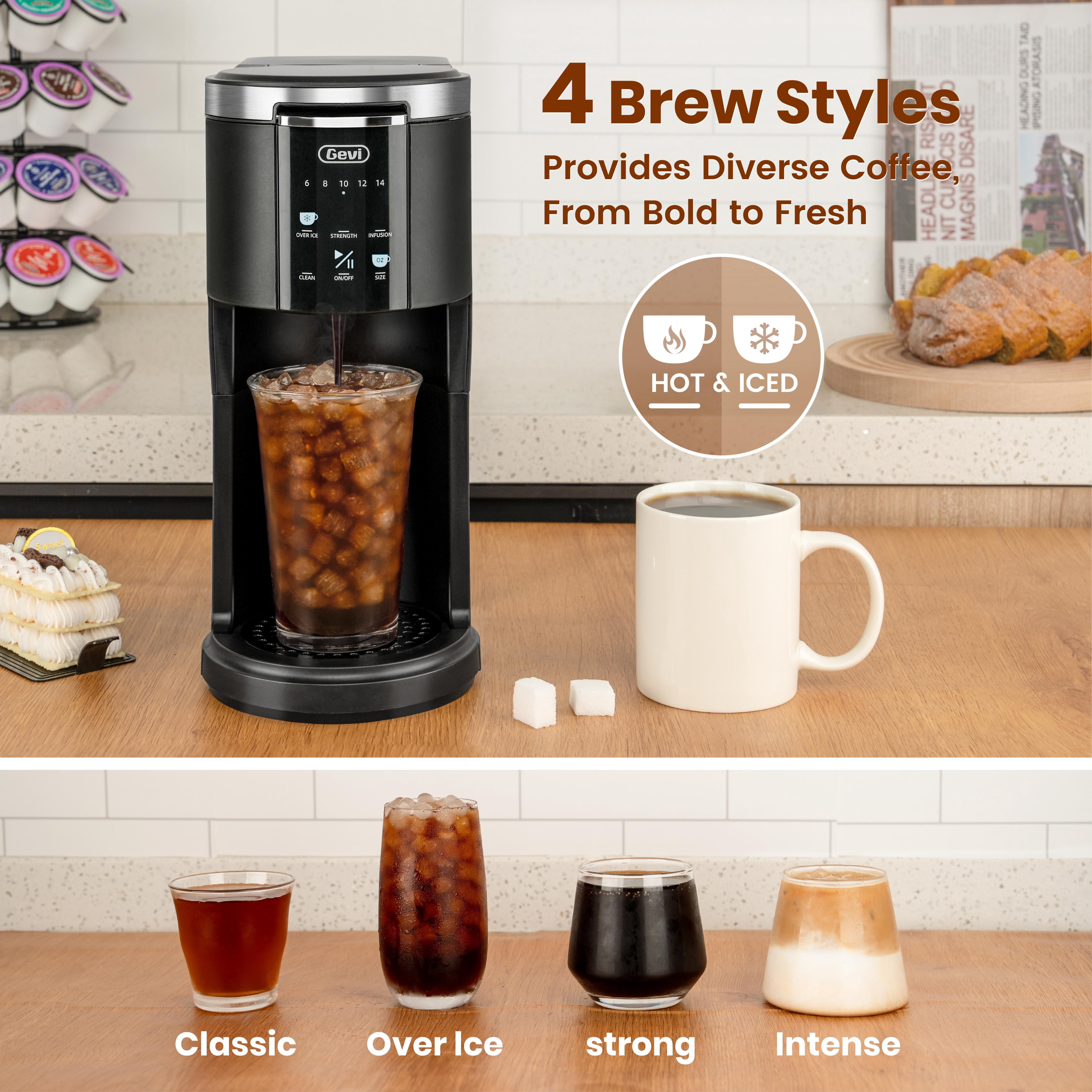 Gevi EzPod Compact Single Serve Coffee Maker, Pod Coffee Maker Compatible with Single-Serve Pods and Ground Coffee, 40 oz Reservoir, Portable, Ideal for Office, Camping, 1000W Iced Coffee Maker