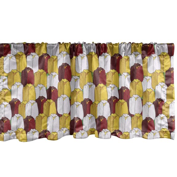Floral Window Valance, Digitally Generated Arrangement of Tulips Aligned, Curtain Valance for Kitchen Bedroom Decor with Rod Pocket, 54" X 18", Yellow Ruby, by Ambesonne