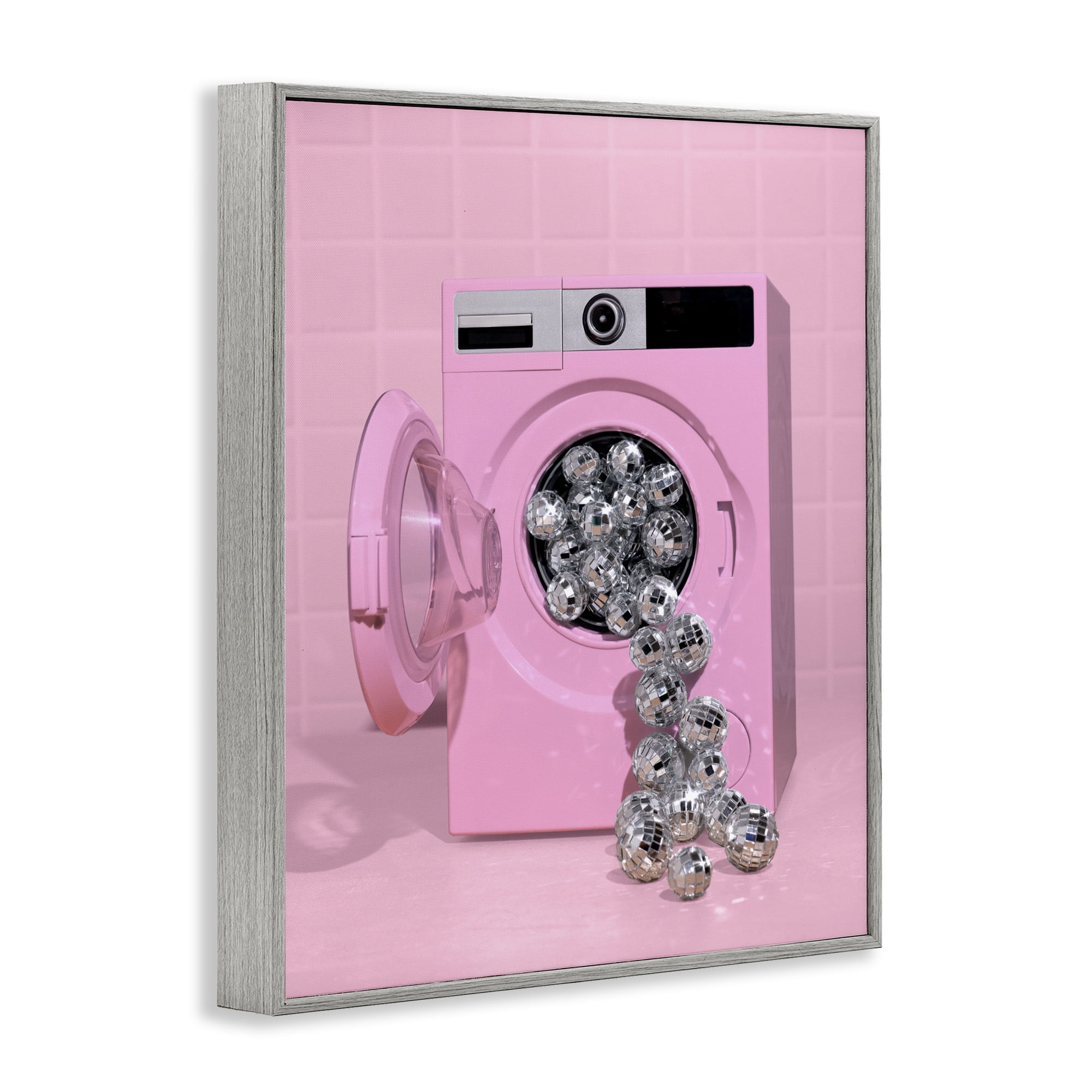 Stupell Industries Disco Laundry Machine over Pink Gray Framed Giclee Art, design by LISH Creative