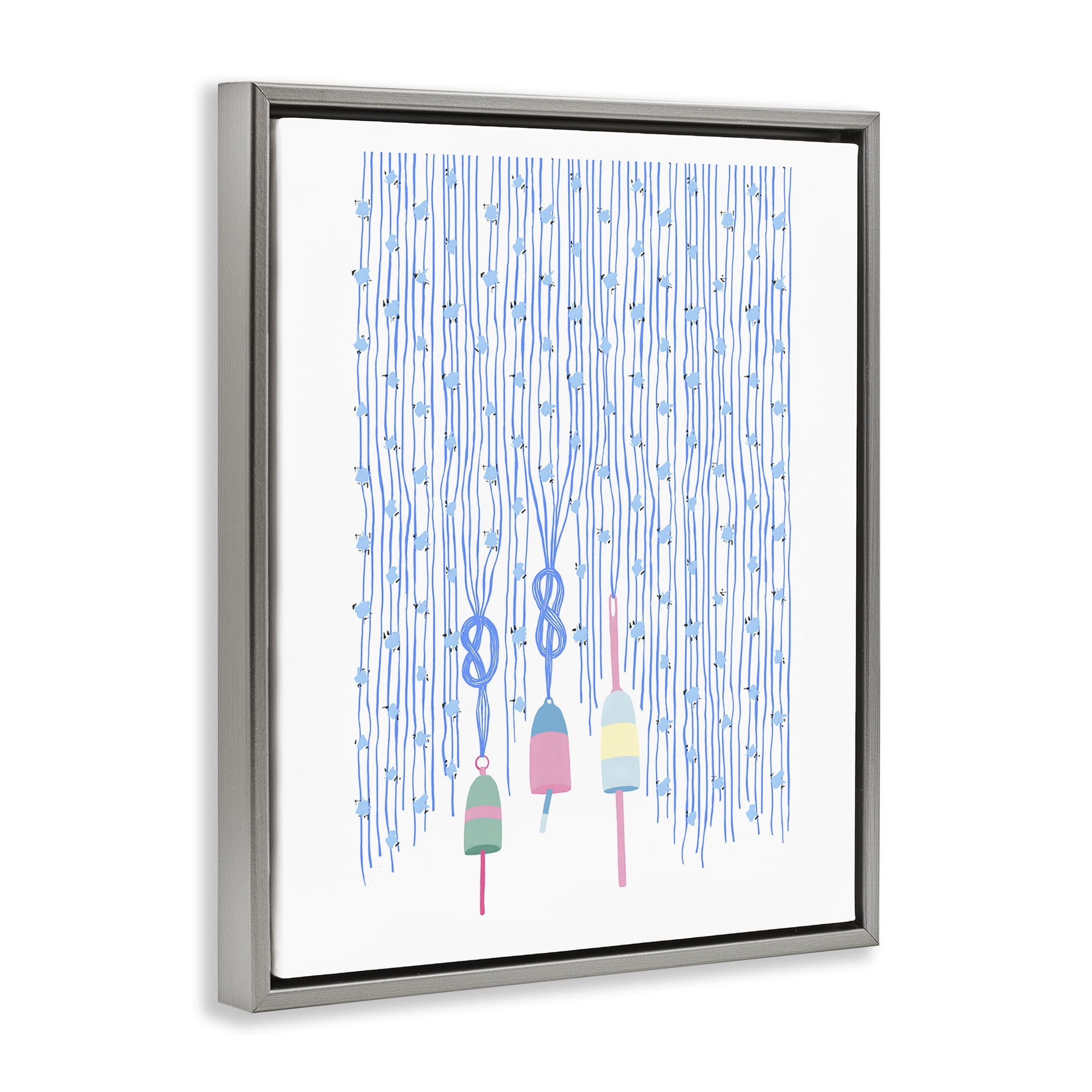 Stupell Industries Hanging Buoys on Ropes Gray Framed Floater Canvas Wall Art, design by Melissa Tilley