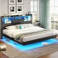 thumbnail image 6 of California King Size Floating Bed Frame with Charging Station&LED Lights, LED California King Metal Platform Bed with Storage Headboard, No Box Spring Need, Black, 6 of 7
