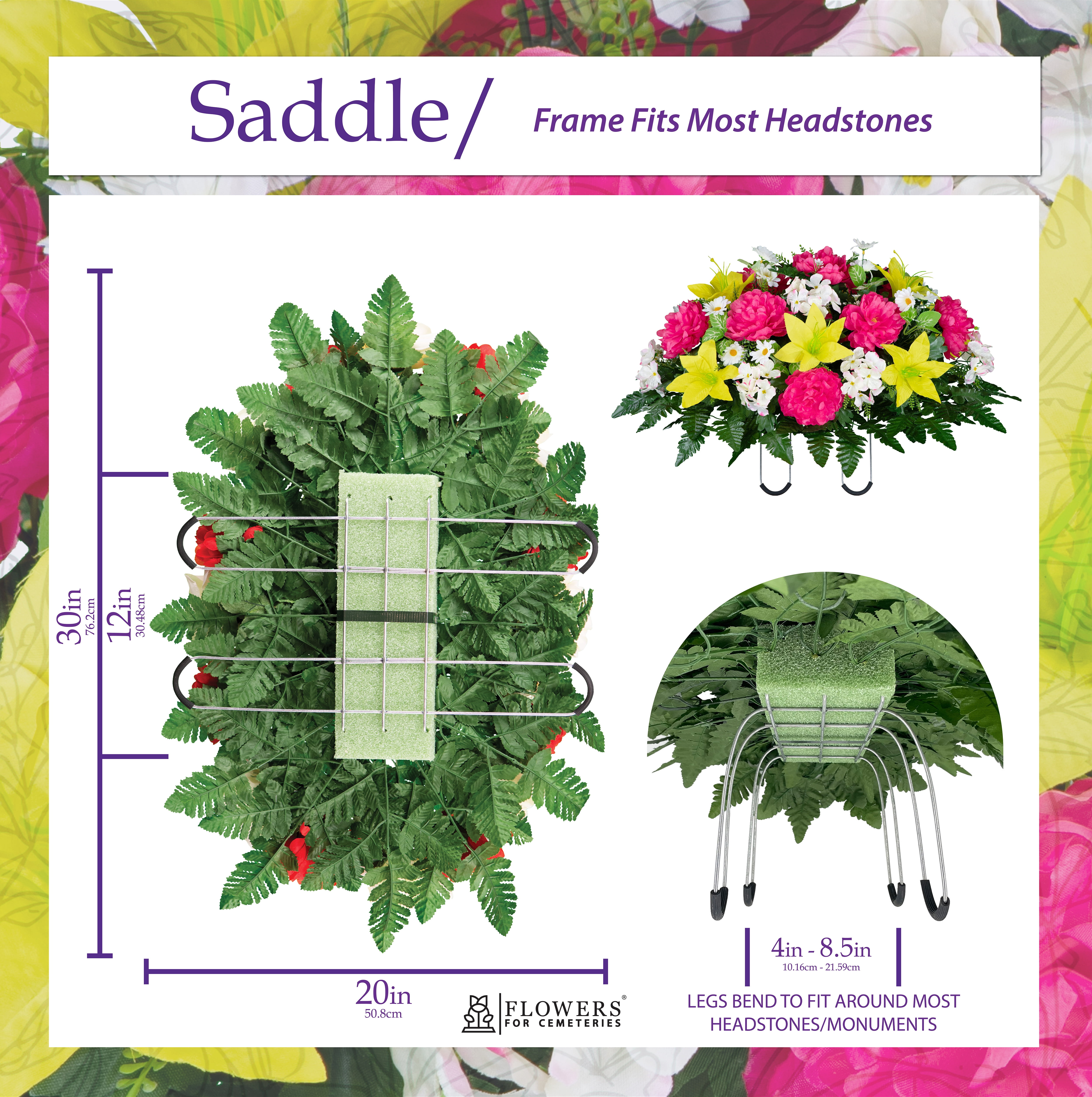 Sympathy Silks Artificial Cemetery Flowers Pink Peony and Yellow Lily Saddle for Headstone