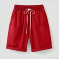 thumbnail image 5 of Long Shorts for Women Knee Length Linen Bermuda Shorts Baggy High Waist Drawstring Wide Leg Beach Resort Pants with Big Pockets, 5 of 9