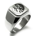 thumbnail image 1 of Stainless Steel Janus Greek God of Beginnings Engraved Square Flat Top Biker Style Polished Signet Ring, 1 of 1