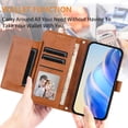 thumbnail image 5 of Funda para HMD Pulse PRO con cremallera tipo cartera, tarjetero, marco de fotos, soporte y cordón, de piel sintética. marrón, 5 of 5