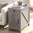thumbnail image 2 of Farmhouse End Table with Charging Station, Narrow Nightstand for Living Room, Small Wooden Sofa Side Table, Bedside Table with Drawer and Storage Cabinet, Rustic Gray, 2 of 12
