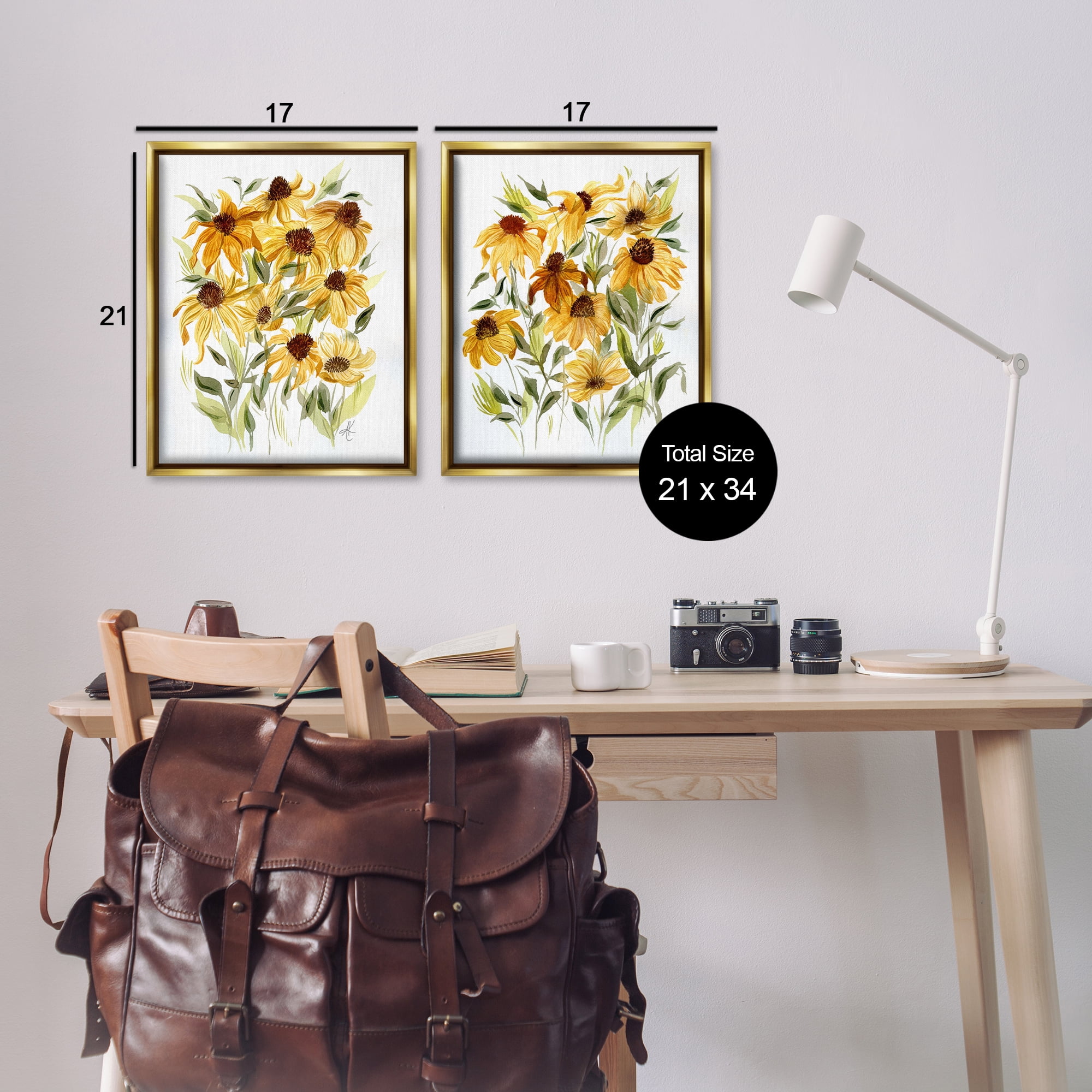 Stupell Industries Yellow Rudbeckia Flowers Plants & Flowers Painting Gold Floater Framed Canvas Art Print Wall Art, 17 x 21, Set of 2