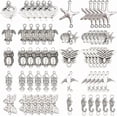 thumbnail image 1 of 1 caja de 60 conectores de animales de plata con doble agujero, estilo tibetano, con forma de tortuga, concha marina, búho y mariposa., 1 of 9