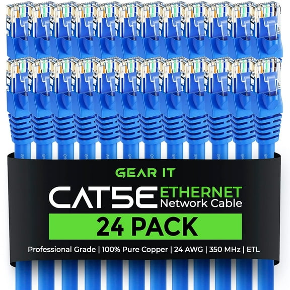 GearIT Cat 5e Ethernet Cable Cord Snagless Copper UTP Network Cable, 0.5 ft 24-Pack Blue