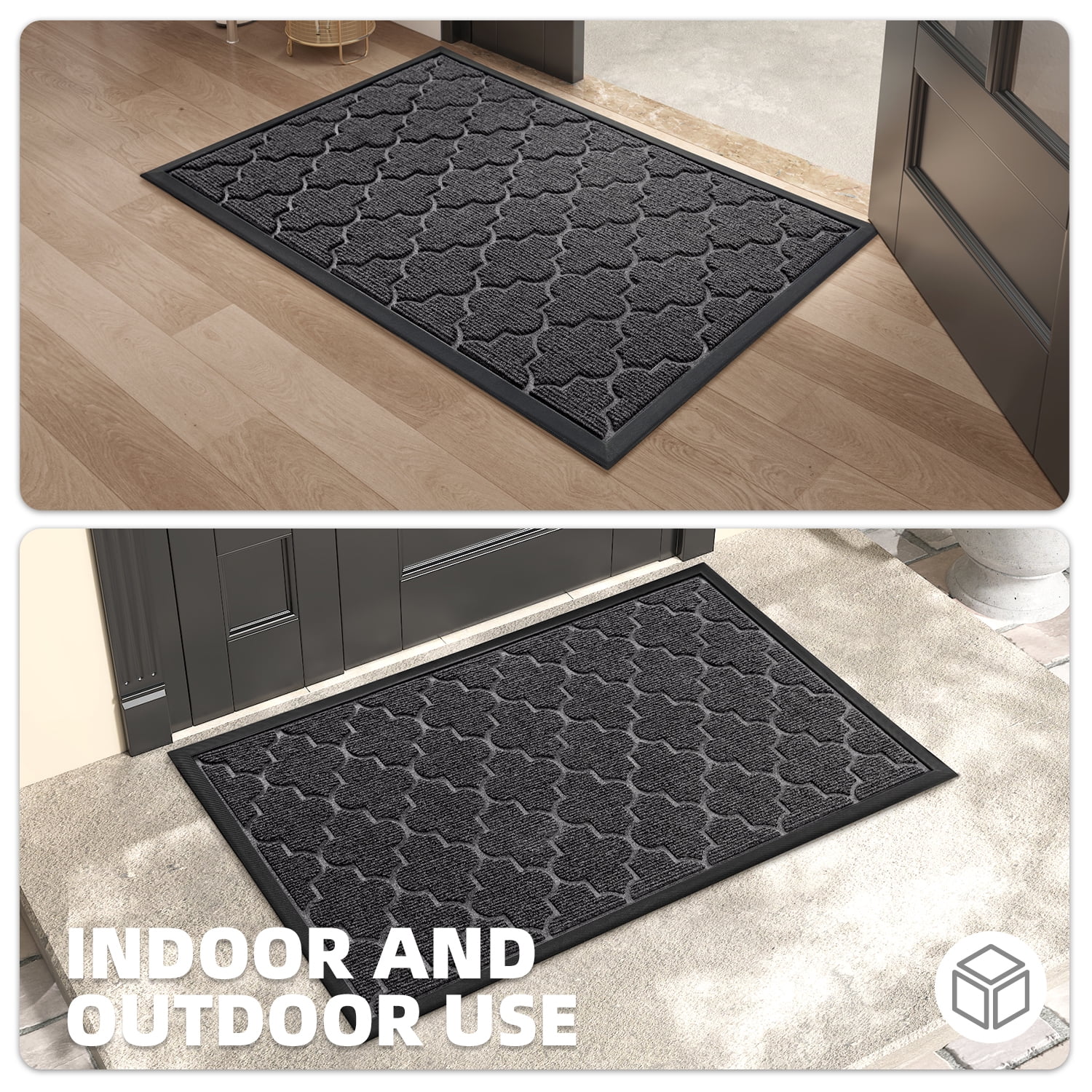 PABUBE Outdoor Door Mat Non Slip Backing Doormat,Low Profile Doormat Entry Rug, Outside Floor Mat for Entryway, Gray, 36" x 60"