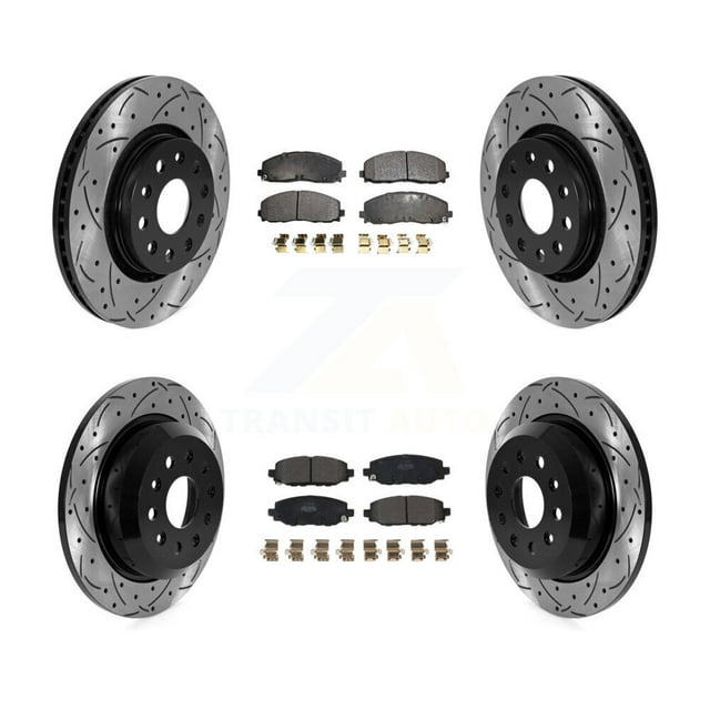 Transit Auto Front Rear Coated Drilled Slotted Disc Brake Rotors and Semi-Metallic Pads Kit for Car 2018-2020 Jeep Wrangler Rubicon with Heavy Duty Brakes Code BR2 & BR6 KDF-101041