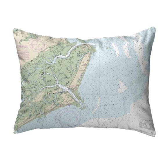 Betsy Drake Interiors Fripp Island, SC Nautical Map Noncorded Indoor/Outdoor Pillow 11x14