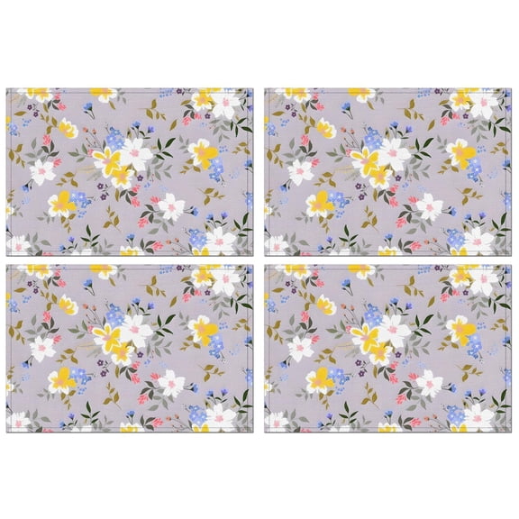 Pioneer Flower Floral Print Pattern Summer Placemats Table Placemats Set Of 4-Linen Kitchen Washable Placemats Table Mats 12x18 Inch Non-Slip Heat Resistant