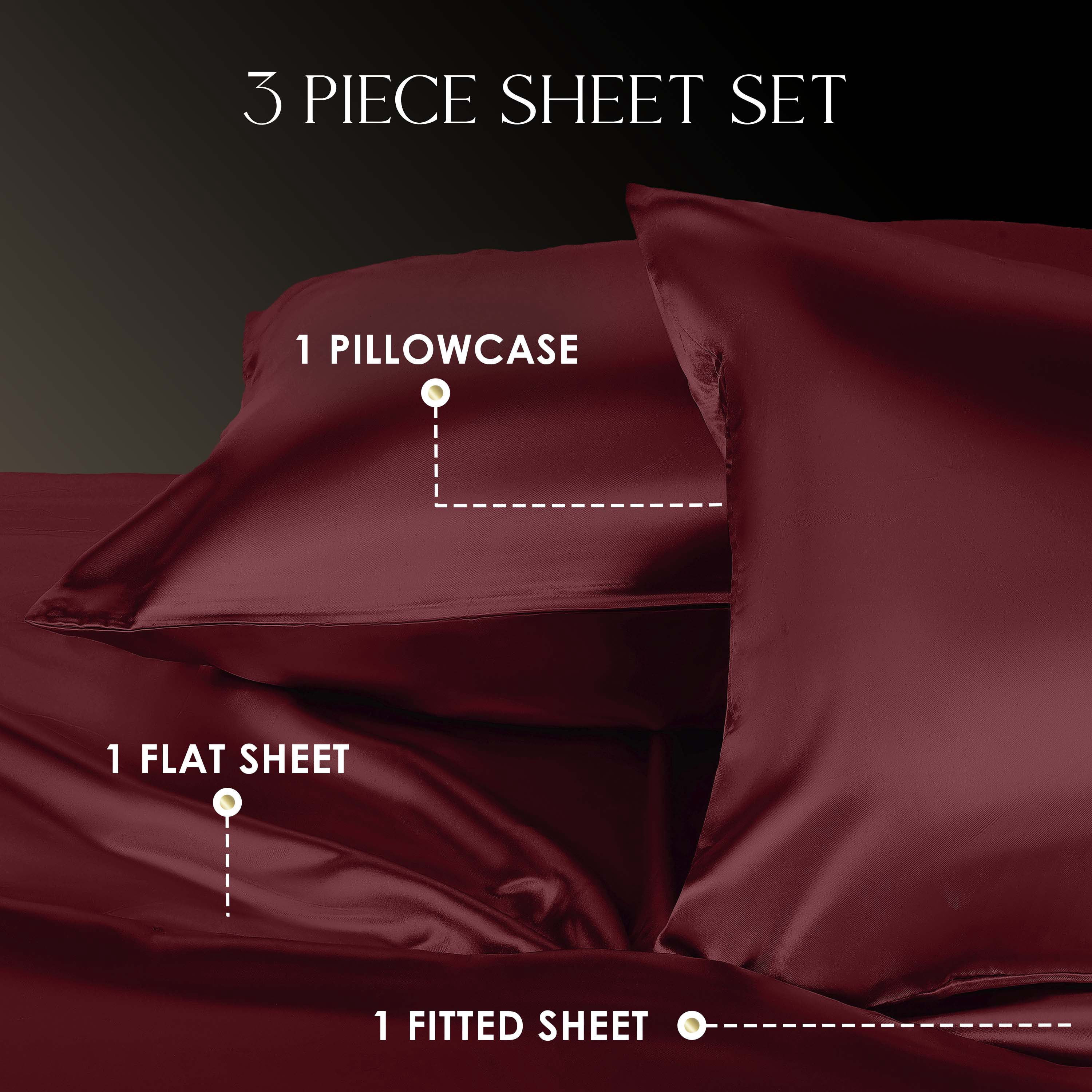 Martex Elegance 3-Piece Twin Satin Sheet Set | Silky Smooth | Great for Hair & Skin | Red