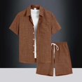thumbnail image 2 of IWRICH Men's Plus Size Short Sets Outfits Summer Casual Button down Shirt and Shorts Set 2 Piece Vacation Beach Outfits Coffee XL, 2 of 3