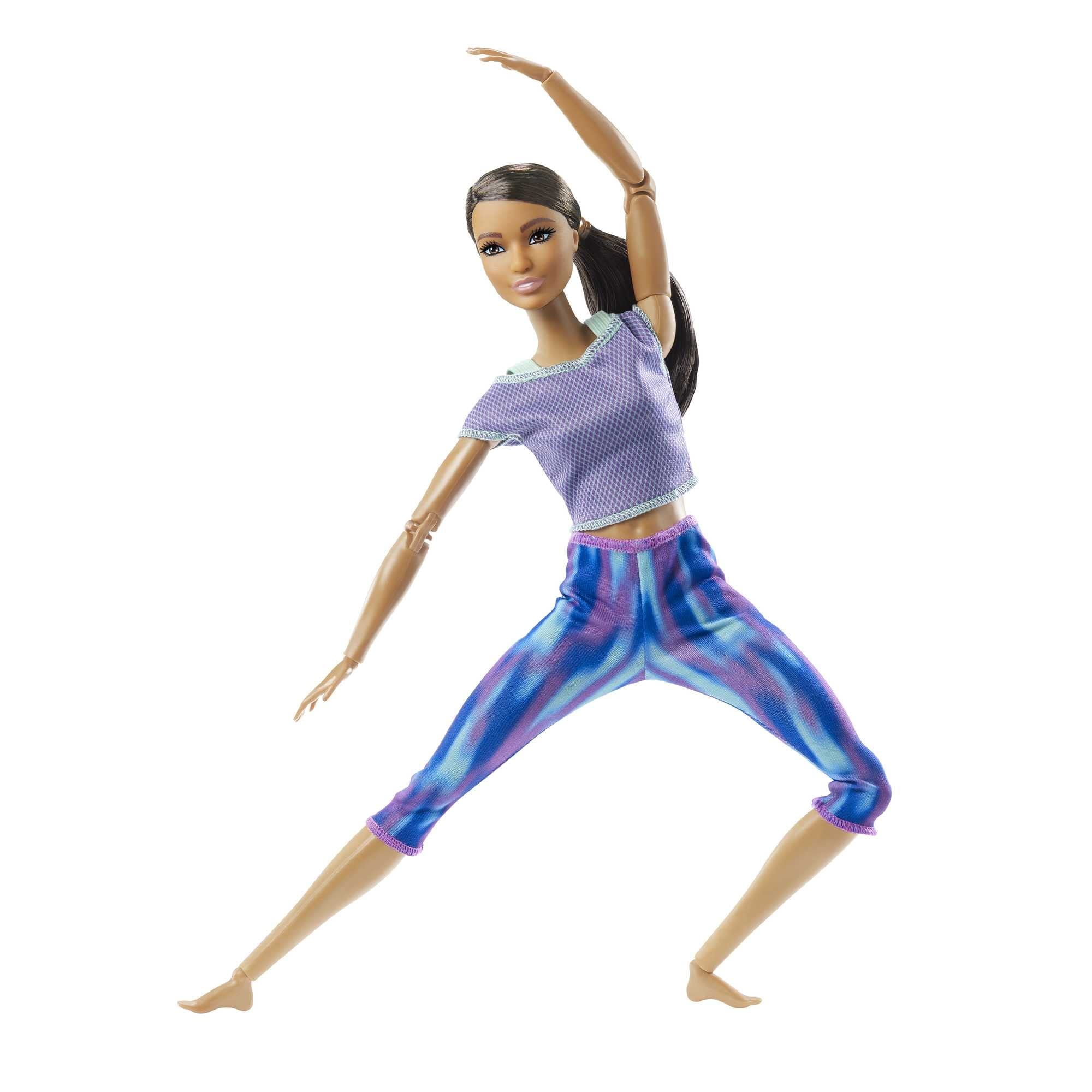 Barbie Made to Move Doll with 22 Flexible Joints Curly Brunette Ponytail Wearing Athleisure wear for Kids 3 to 7 Years Old