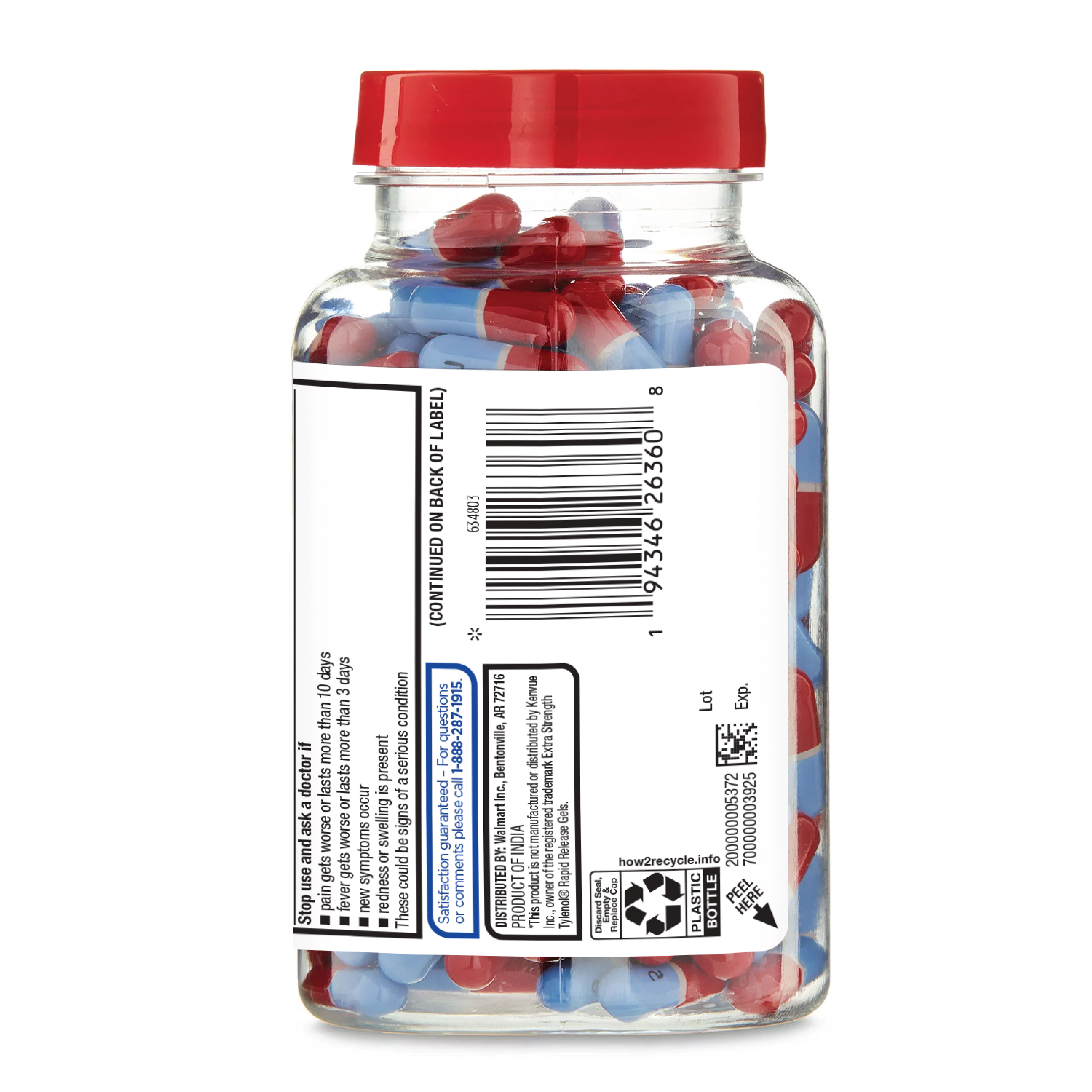 Equate Extra Strength Acetaminophen 500mg Gelcaps, Pain Reliever and Fever Reducer, 225 Count