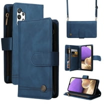 Feishell for Samsung Galaxy A32 5G 6.5 inch Zipper Wallet Case with Wrist Strap & Shoulder Strap,Premium PU Leather Magnetic Clasp Flip Holder Card Slots Crossbody Phone Case for Women Men,Blue