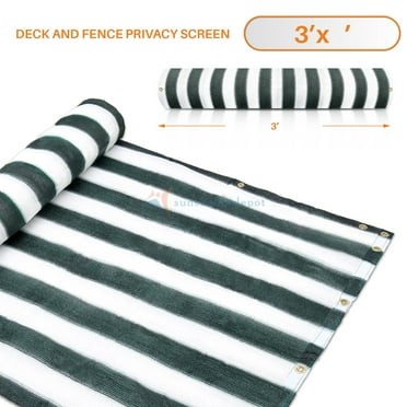 3' x 1' Dark Green With White Stripes Residential Commercial Privacy Deck Fence Screen 160 GSM Weather Resistant Outdoor Protection Fencing Net for Balcony Verandah Porch Patio Pool Backyard Rails