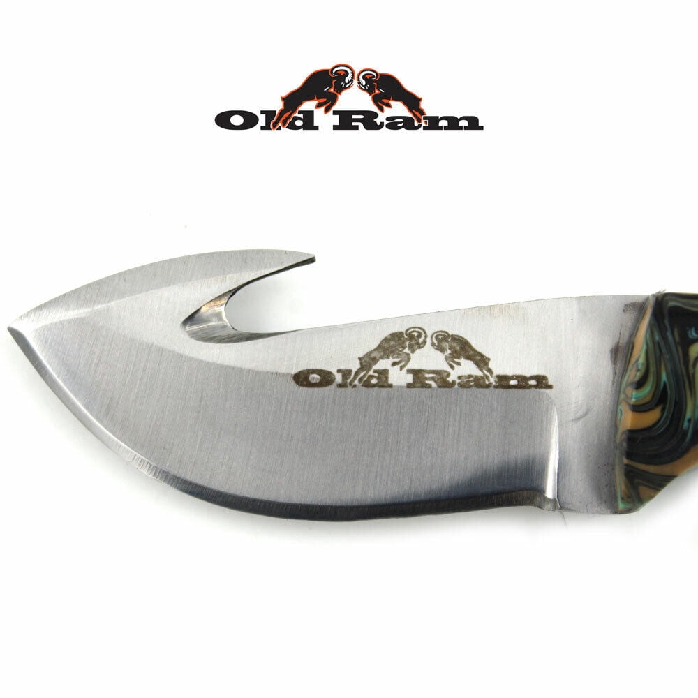 Two Tone Green Gut Hook Knife Full Tang Blade with Sheath