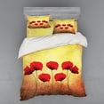 thumbnail image 2 of Ambesonne Floral Bedding Set 3 Pcs, Retro Poppy Flowers, Twin XL, Scarlet Pale Yellow, 2 of 3