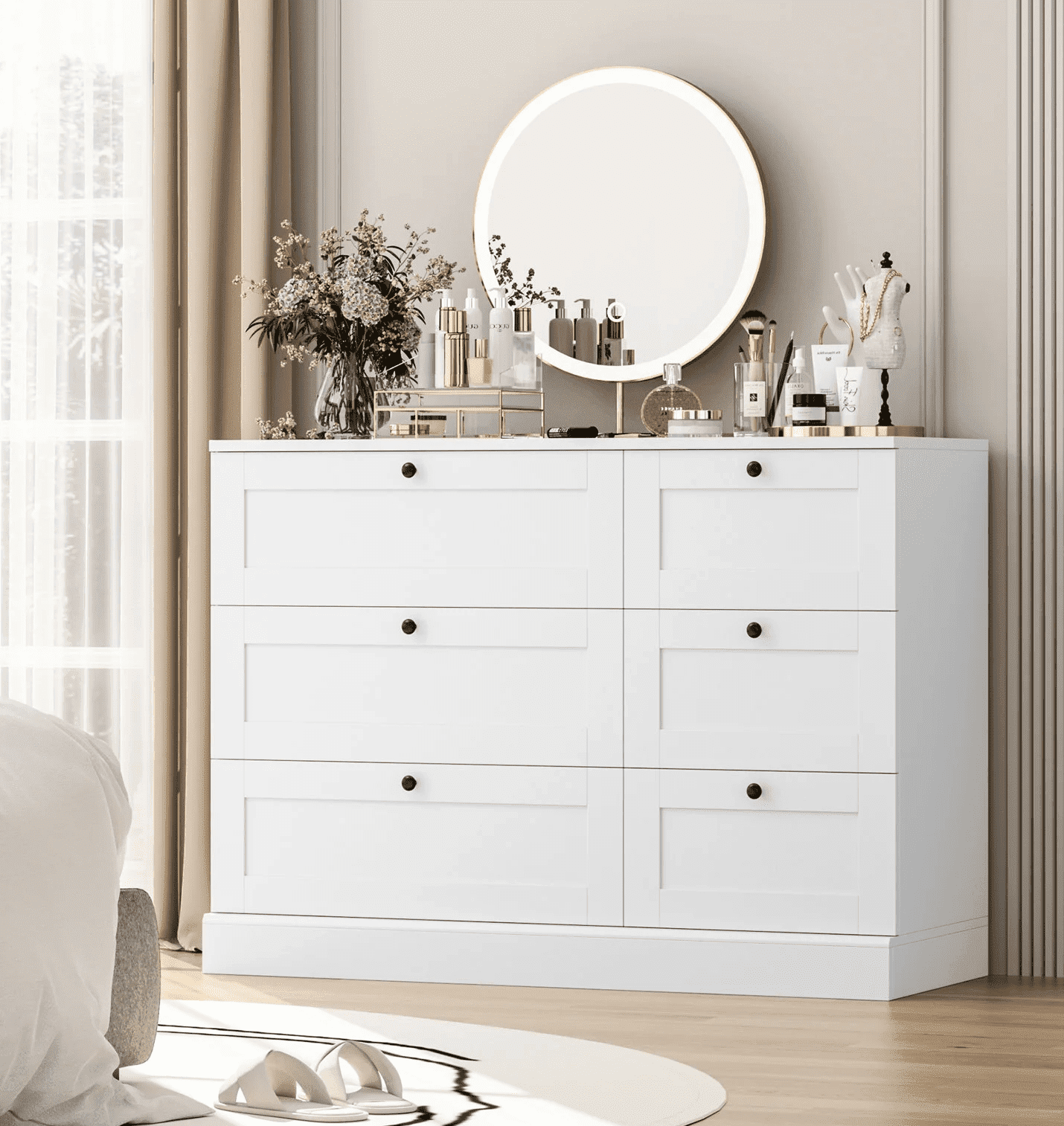 Homfa 6 Drawer White Dresser for Bedroom, Wood Chest of Drawers, Storage Cabinet for Living Room
