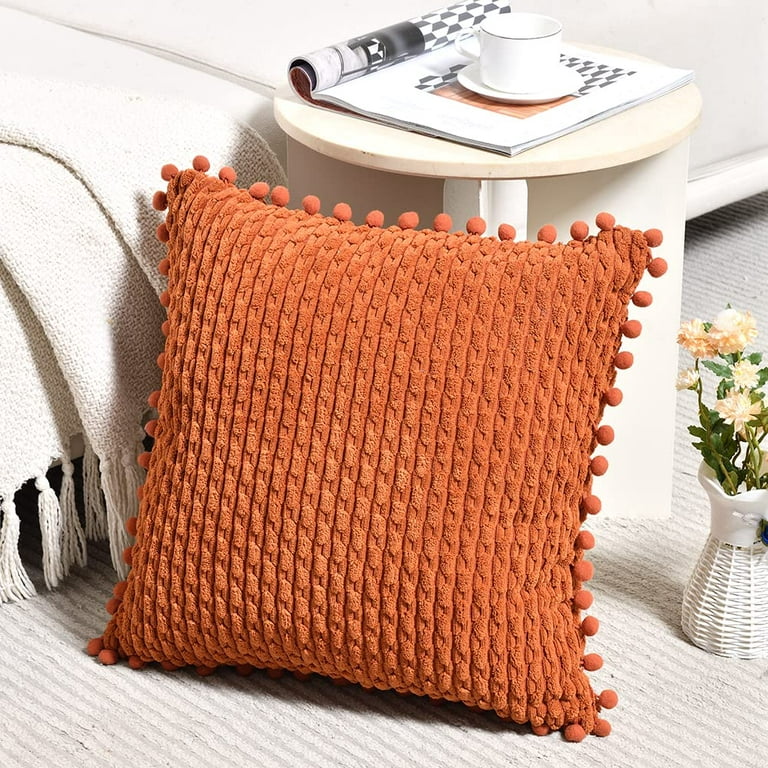 Neutral Pom Pom Pillow, Modern Boho Throw Pillow, Decorative