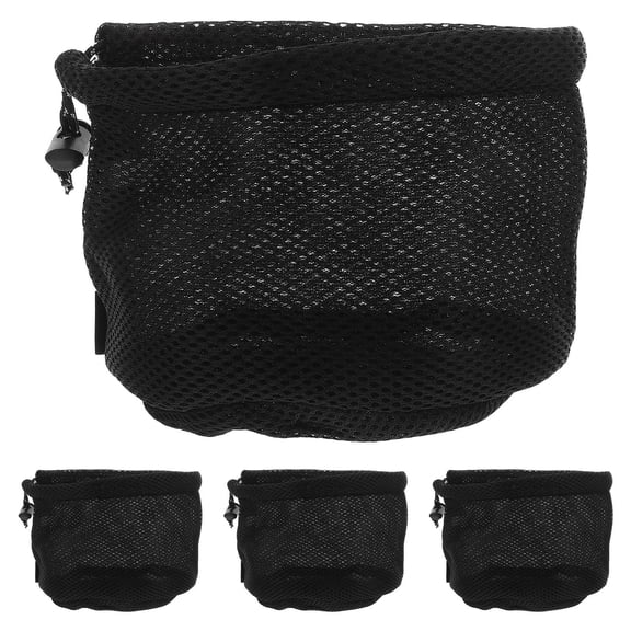 SEWCHICS Black Mesh Camping Bags with Drawstring Closure, Lightweight, Stable Round Bottom, Gear Organizer, 4-Piece Set