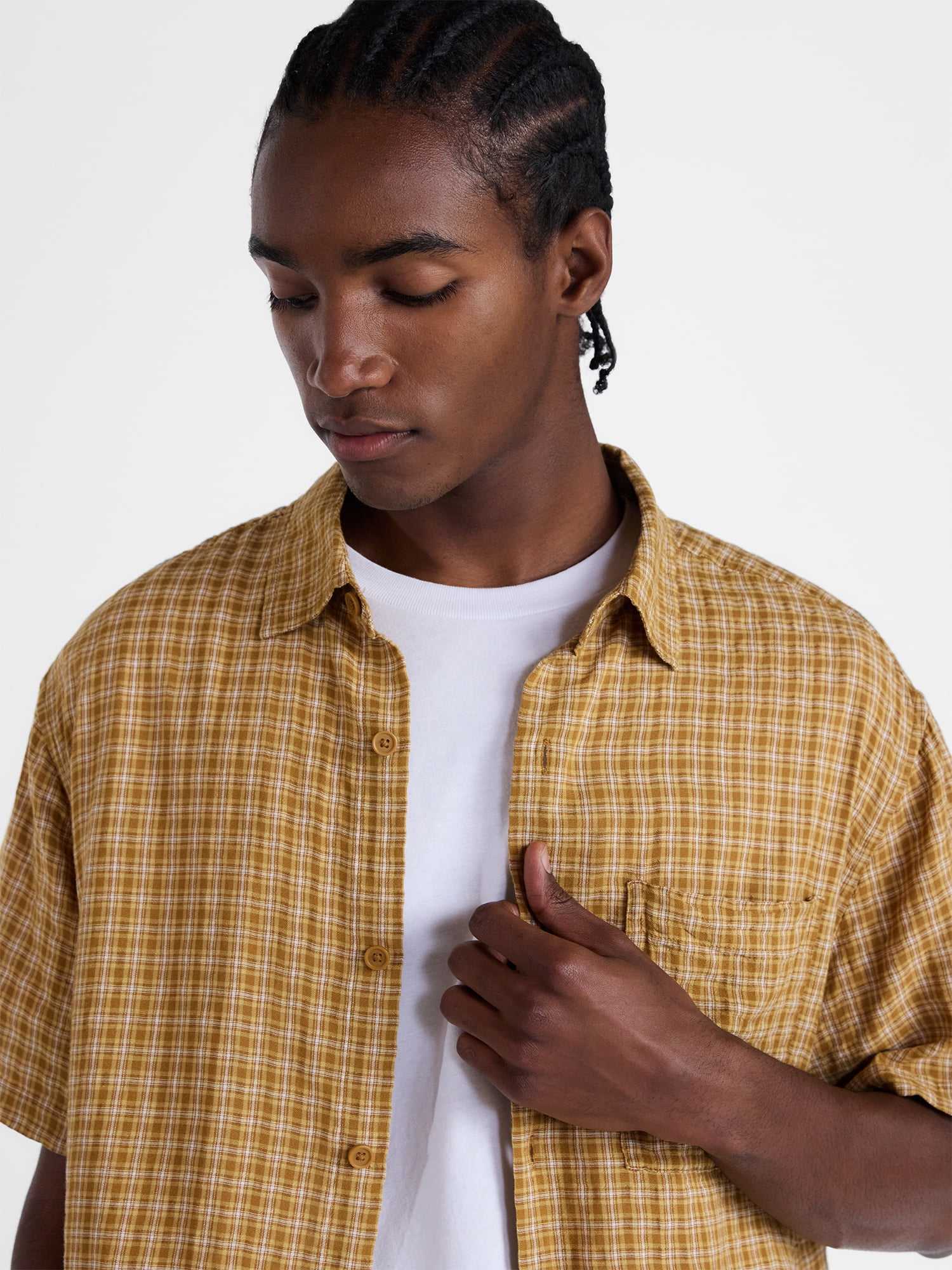 No Boundaries Plaid Shirt with Short Sleeves, Men's XS-5XB