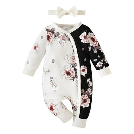

ZRBYWB Infant Girl Romper Long Sleeve Floral Print Pullover Romper Jumpsuit Clothes Fall Winter Clothes