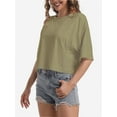 thumbnail image 2 of Women's Oversized Crop T-Shirt - Drop Shoulder Round Neck Workout Top - Comfort Casual Short Tee, 2 of 4