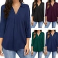 thumbnail image 2 of Haut en Chiffon pour Femmes, Col en V, Manches Sept Points, Noir, 2 of 3