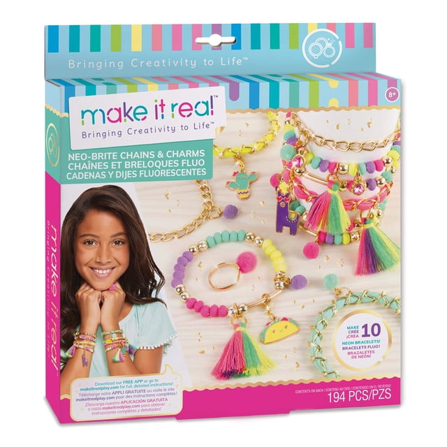 Kit de fabricación de joyas Make It Real Neo-Brite: cadenas y dijes